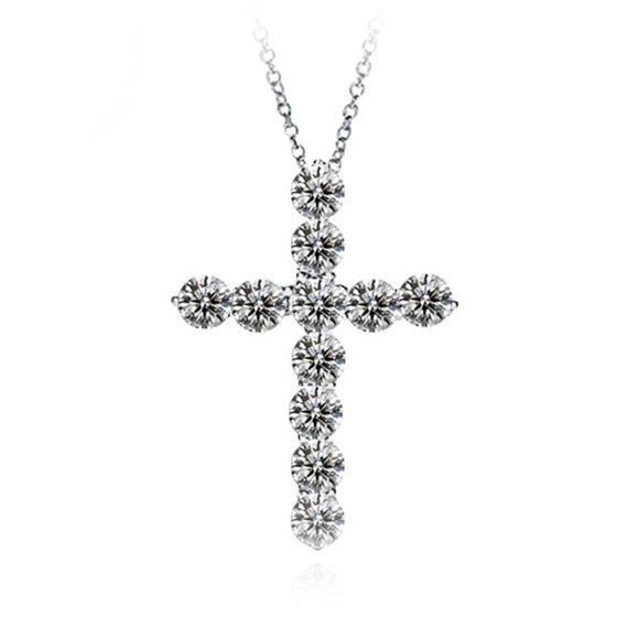 *NEW 925 Sterling Silver Diamond Cross Necklace - Picture 4 of 4